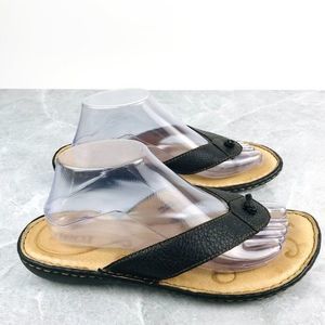 Born Womens Size 10 Thong Flip Flop Sandals Black‎ Leather Opanka Slides B86803